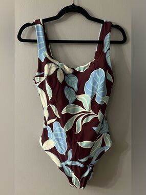 Shade & Shore Women's One-Piece Swimsuit Burgundy with Light Blue